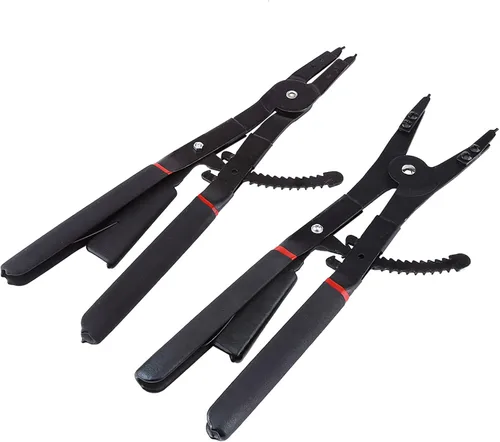 Vista 4 de Alicates de anillo de presión resistentes, alicates de resorte de freno, juego de herramientas universales con clips de retención y puntas