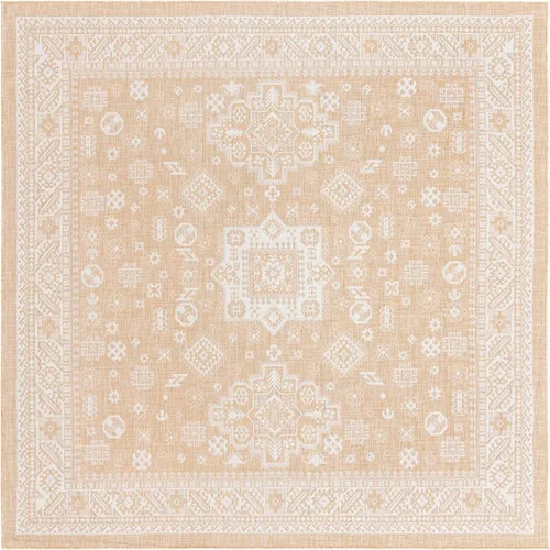 Vista 35 de Unique Loom Outdoor Aztec Collection Alfombra de área - Chalca (10 pies, redonda, azul/marfil)