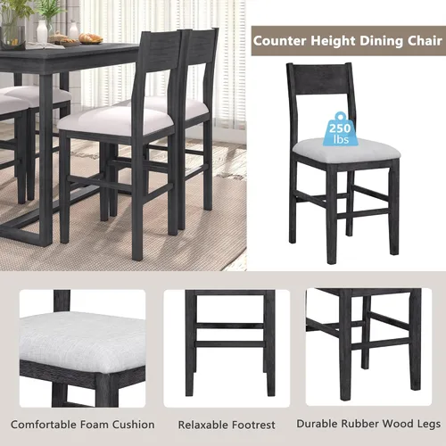 Vista 3 de Juego de mesa de comedor de 5 piezas con mesa de comedor rectangular y 4 sillas de comedor, juego de muebles de cocina estilo granja para comedor