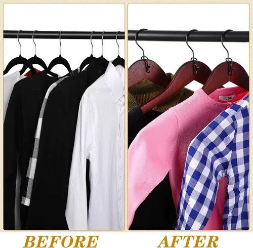 Vista 6 de Sratte 50 ganchos de conector para colgar ropa, ganchos extensores de clips de metal para perchas de terciopelo, ahorro de espacio (negro, 50 piezas)