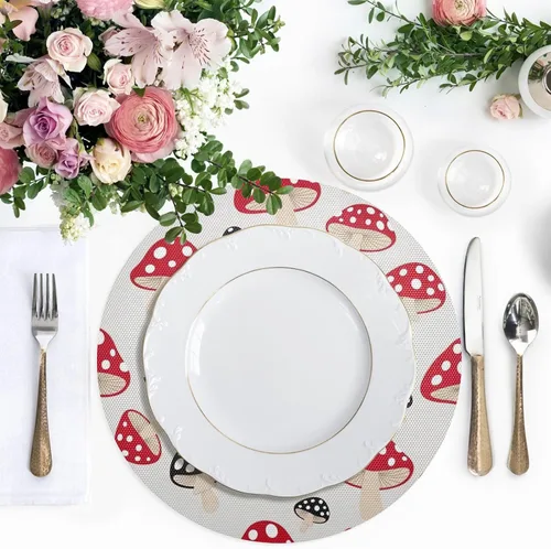 Vista 5 de Stylized Red Black Mushrooms Dinner Table Placemats, Non Slip Placemats Round Washable for Kitchen Table one sizex1