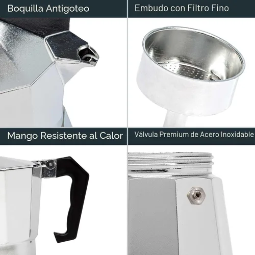 Vista 3 de Primula Cafetera Clásica de Estufa para Espresso y Café, Olla Moka para Preparación de Café Italiano y Cubano, Cafetera Greca, Cafeteras, 3 Tazas