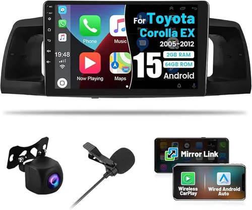 Roinvou [2G+64G] Radio Android para Toyota Corolla EX 2005-2012 con Carplay inalámbrico/Android Auto, pantalla táctil de 9 pulgadas para Corolla con