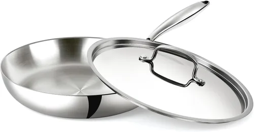 Vista 10 de USELUCK Sartén de acero inoxidable de 8 pulgadas, base de triple capa, sartenes no tóxicas con tapa de acero inoxidable, calentamiento rápido