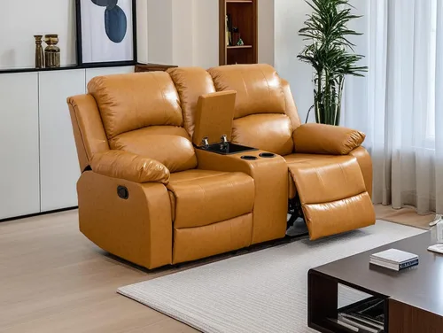 Vista 51 de Juego de 2 sofás reclinables manuales de cuero sintético, juego de sofá reclinable para sala, muebles modernos para sala con portavasos/consola