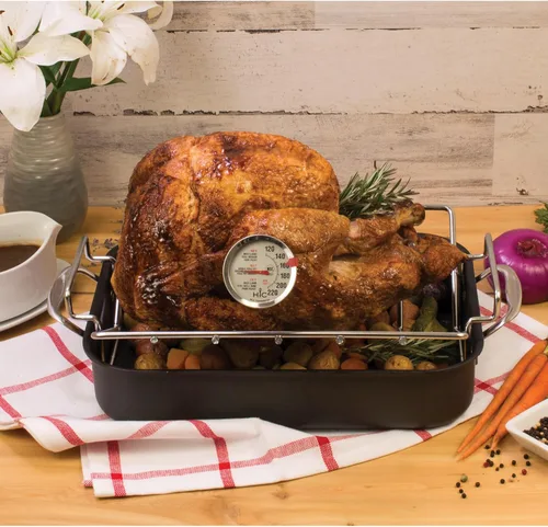 Vista 2 de HIC Kitchen Termómetro para carne asada, apto para horno, cara grande de 2 pulgadas de fácil lectura, vástago de acero inoxidable y carcasa