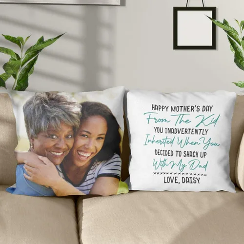 Vista 9 de Personalized Photo Stepmother Throw Pillow, Custom Photo Mothers Day Pillowcase, from Daughter Son, Gift for Bonus Mom, Step Mom Pillow Covers for