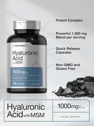 Vista 8 de Horbäach Ácido hialurónico con MSM 1000 mg 120 cápsulas Suplemento sin OMG y sin gluten Fórmula biodisponible