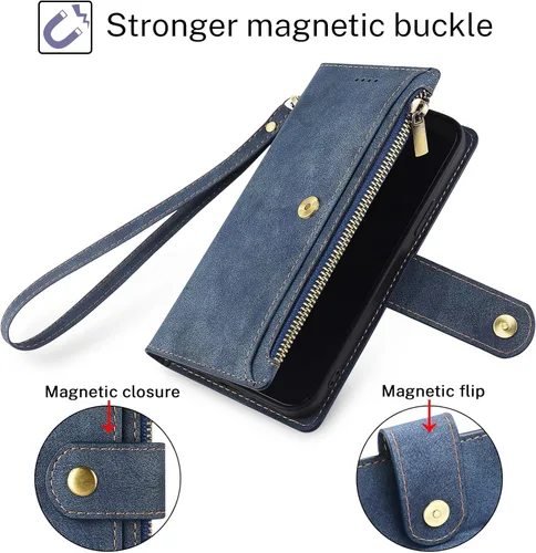 Vista 3 de Antsturdy Compatible con Motorola Moto Edge 2021/Edge 5G UW - Funda tipo cartera de piel sintética con bloqueo RFID, funda abatible de piel