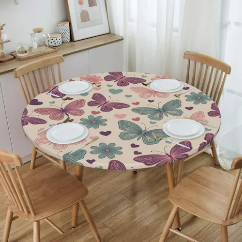 Vista 4 de Futterya Decorative Round Tablecloth Fitted Elastic Waterproof Table Cloth Cover Stretch Table Pad Cover for Parties Weddings Banquet Outdoor Events