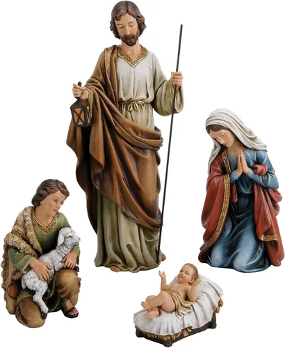 Joseph's Studio by Roman - Juego de 4 piezas de pesebre de 4 piezas de 18 pulgadas de alto, incluye la Sagrada Familia y Pastor con ovejas,