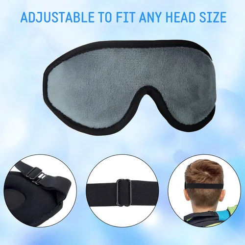 Vista 2 de 2 Piezas Máscaras de Sueño 3D para Niños de Espuma Viscoelástica Contorneada para los Ojos, Cubierta de Ojos para Dormir de Viaje con Correa Azul