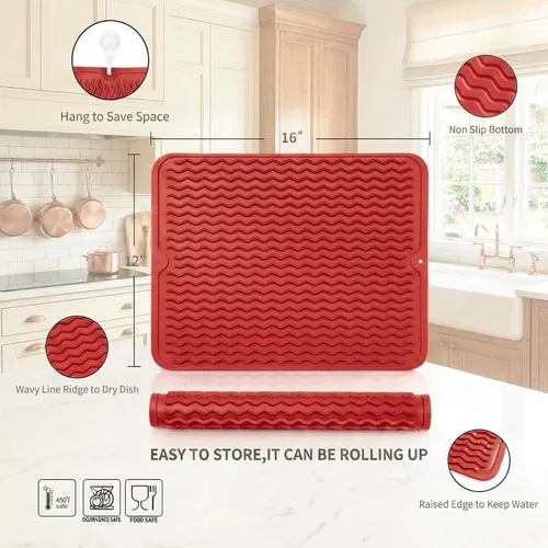 Vista 999 de MicoYang Alfombrilla de Silicona para Secar Platos de Múltiples Usos, Fácil de Limpiar, Ecológica, Alfombrilla de Silicona Resistente al Calor