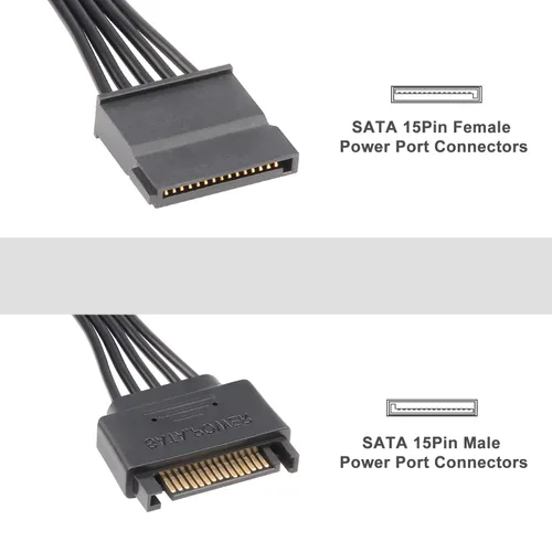 Vista 4 de J&D Cable de extensión de alimentación SATA de 15 pines (paquete de 2), cable Sata macho a hembra, extensión de cable de alimentación SATA, 10
