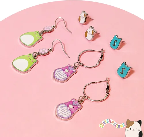 Vista 5 de LUV HER Squishmallows Hypoallergenic Earrings for Girls Stud and Fishhook Drop Sets with Charms One Size Fits All Ages 8+ Aplastar 1