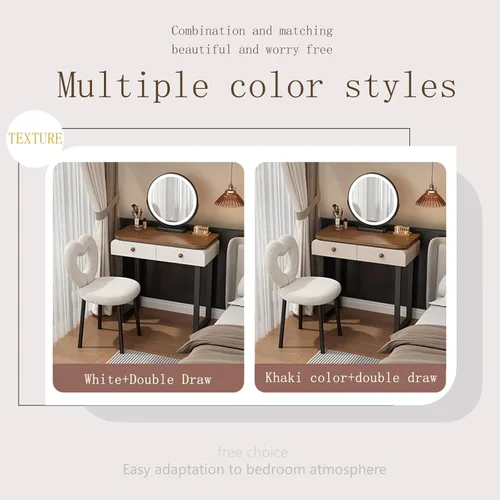 Vista 3 de Tocador de Maquillaje Grande con cajones,Spacious Storage Capacity, Modern Wood-Inspired Design, expansive countertop, Rounded Edges, Silent-Glide