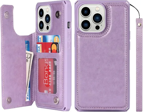 Vista 22 de iCoverCase Funda compatible con iPhone 13 Pro tipo cartera con tarjetero para mujer, bloqueo RFID en relieve, de piel sintética, con correa