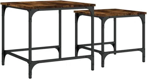 Vista 2 de mesas de Centro para sala Dining Table setNesting Coffee Tables 2 pcs Smoked Oak Engineered WoodSuitable for bedrooms, Living Rooms, and Dining Rooms