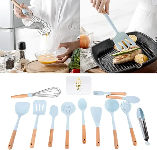 Vista 5 de 12PCS Silicone Kitchen Utensils Set, Cooking Tools with Wooden Handle, Heat Spatula Spoon Baking Gadgets for Non Stick Pans, Includes 12 for Modern