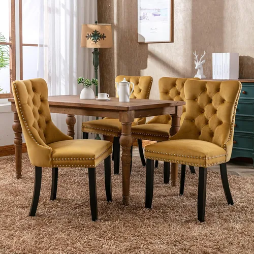 Vista 278 de ODUSE-DAILY - Juego de 2 sillas de cocina y comedor de terciopelo beige, con capitoné, tapizadas en terciopelo, estructura de madera maciza