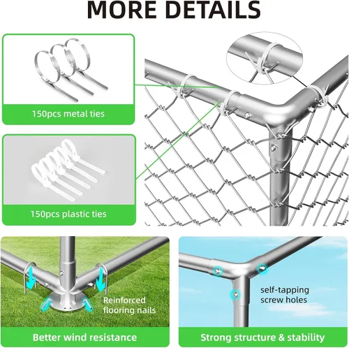 Vista 3 de Perrera para perros extra grande de 10 x 10 pies en el exterior, caja resistente con cerradura de seguridad y cubierta impermeable, jaula de malla