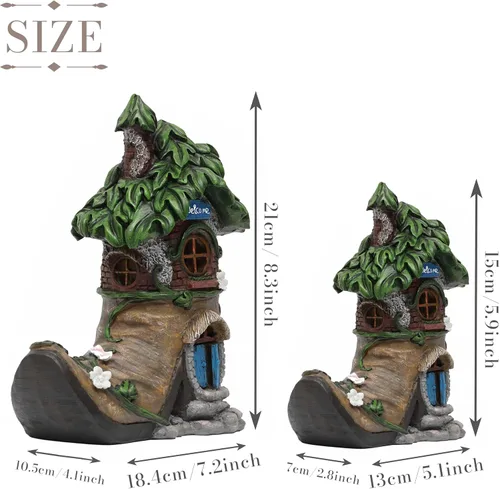 Vista 4 de TERESA'S COLLECTIONS Estatuas de jardín de casa de hadas con luz solar al aire libre para decoración de jardín, accesorios de jardín de hadas