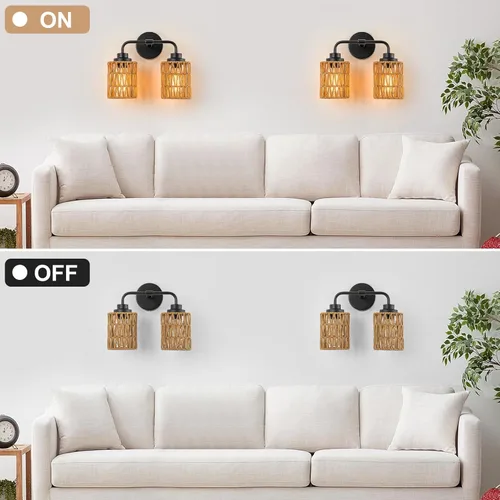 Vista 4 de Lámparas de baño, luces rústicas de tocador de 2 luces sobre espejo de granja, lámpara de pared de estilo natural, lámpara de pared bohemia, aplique