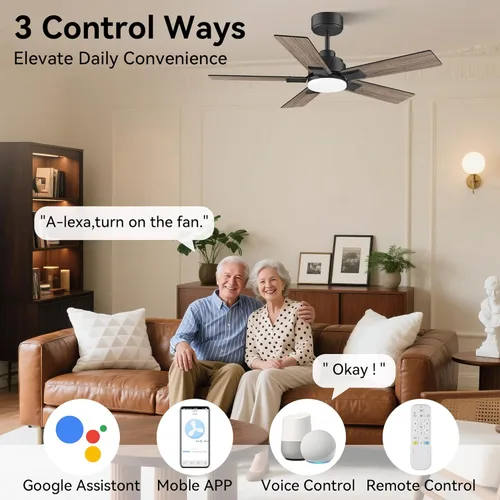 Vista 2 de Ventiladores de techo de 42 pulgadas con luces, ventilador de techo inteligente con luz y control remoto, Alexa, aplicación, ventiladores de techo