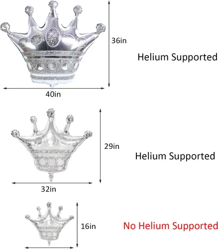 Vista 3 de 15 globos de corona plateados con forma de corona para bodas, baby shower, Navidad y decoraciones de cumpleaños de princesa, coronas de globos