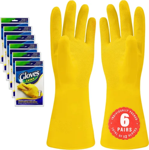 Vista 8 de SteadMax 3/6 Pairs Cleaning Gloves, Reusable Natural Rubber Dish Gloves, Non-Slip Gloves for Kitchen and Household