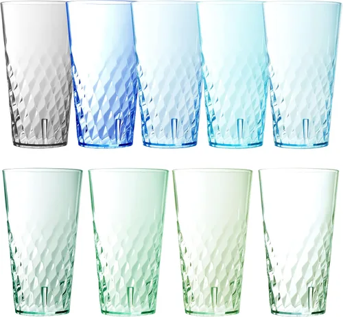 Youngever Paquete de 9 vasos de plástico de 24 onzas, vasos de plástico, vasos para beber, vasos de bebidas inastillables, 9 colores, reutilizables,