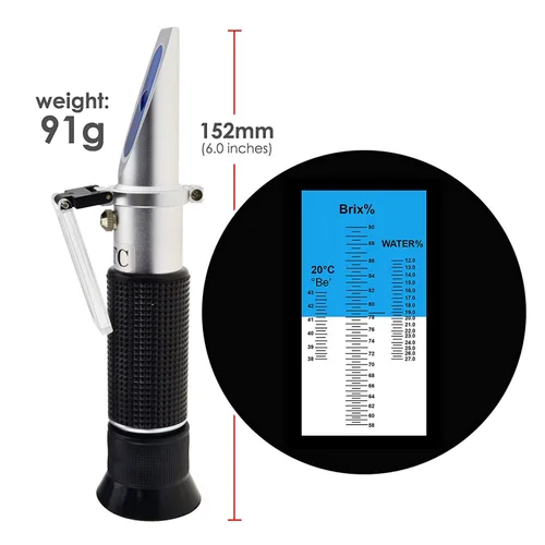 Vista 5 de 3 en 1 refractómetro de miel Brix/humedad/Baume Tester Meter ATC, Tri-Scale 58-90%/12-27%/38-43Be', nivel de contenido de agua de azúcar, jarabe