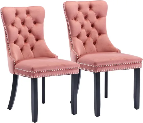 Vista 17 de Rhomtree Silla de comedor copetuda moderna de terciopelo para comedor, sillas de comedor tapizadas con diseño de remache de clavo, anillo trasero