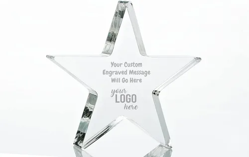 Baudville Trofeo acrílico grabado personalizado - Star - Premio para empleados - Añadir su logotipo