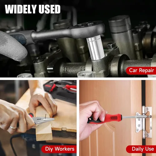 Vista 6 de Juego de herramientas rojas de 51 piezas, kit de herramientas para el hogar con caja de herramientas, caja de almacenamiento, kit de herramientas