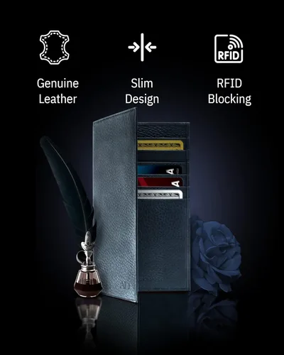 Vista 2 de Funda de cuero genuino para hombres y mujeres Funda para libro de cheques para duplicar cheques, billetera RFID