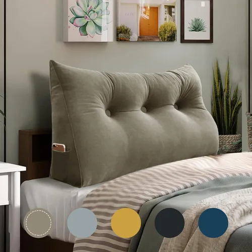 Vista 11 de WOWMAX Almohada de cabecera de terciopelo 100% algodón – Almohada en forma de cuña para respaldo en cabecera de tamaño King, cojín de apoyo firme