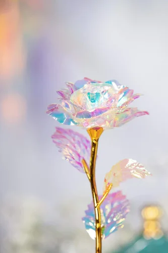 Vista 9 de Rosa de oro de 24 quilates/flor artificial colorida con soporte de rosa/rosa eterna caja de regalo de lujo para Navidad/cumpleaños/día del mes