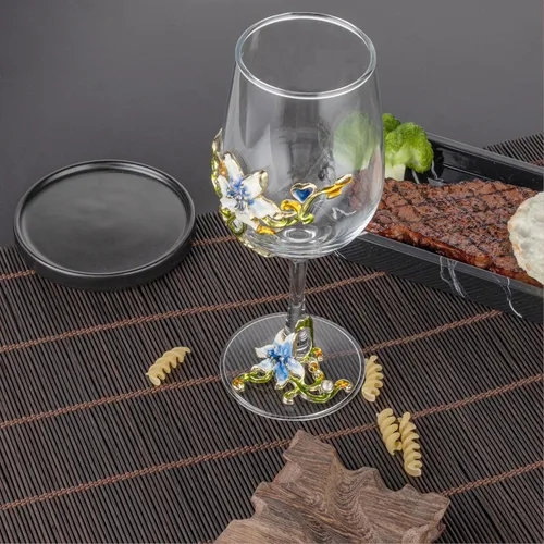 Vista 3 de Simcat Copas de vino de cristal esmaltadas pintadas hechas a mano, copa de vino transparente refinada, tallo para cabernet, regalos