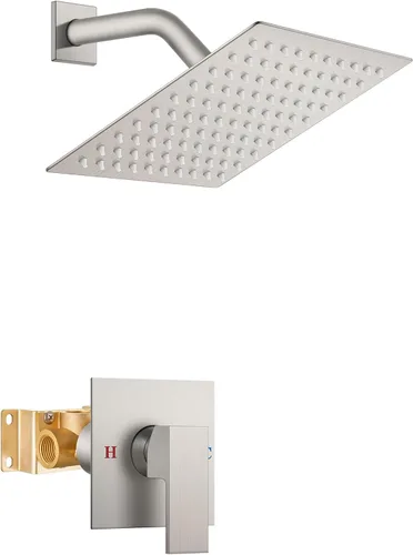 Vista 11 de Airuida Juego de grifo de ducha para baño, sistema de ducha de lluvia de 8 pulgadas, cabezal de ducha cuadrado de una sola función, 1 mango