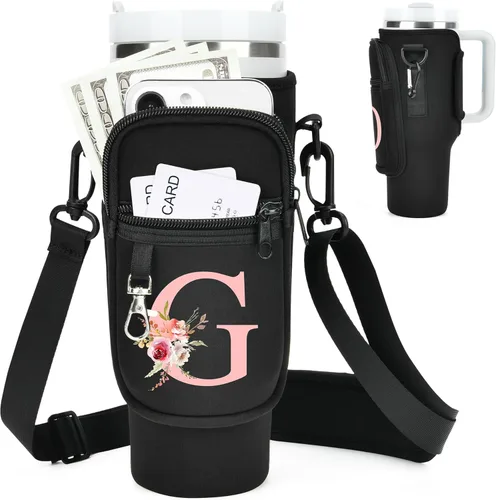 Vista 34 de Initial Water Bottle Holder with Strap for Stanley Cup Accessories 40 oz Tumbler/Simple Modern Tumbler Bag, Water Bottle Carrier Bag with Strap for