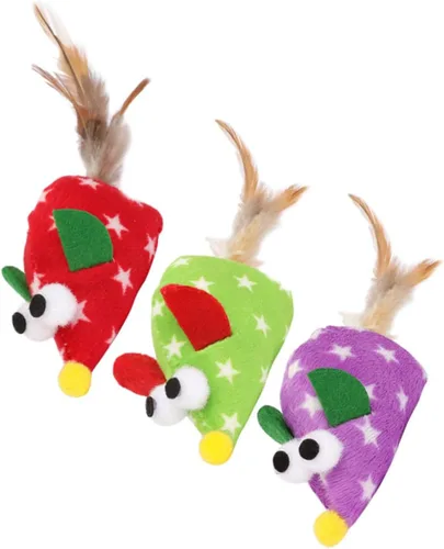 Angoily 3pcs Plume Mouse Cat Interactive Chew Playthings for Kittens Pet Teasing Fun Stimulating Activity