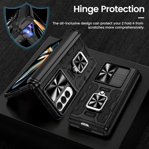 Vista 9 de VEGO Funda para Galaxy Z Fold 4 con funda de clip para cinturón, soporte magnético con anillo de 360° y cubierta de cámara y protector de pantalla