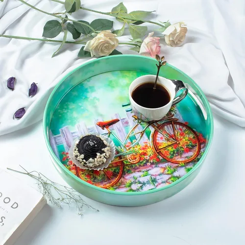 Vista 10 de Crocon Bandeja redonda decorativa para mesa de café, desayuno, bandeja otomana impresa con buda, portavelas, centros de mesa multiusos para comedor