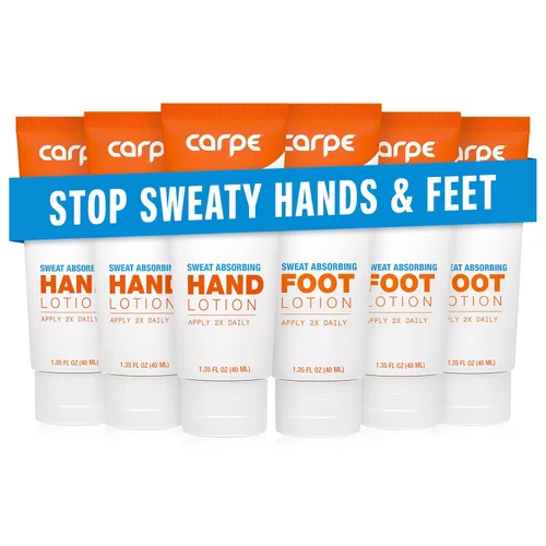 Carpe Paquete de loción absorbente de sudor para manos y pies (3 tubos de manos y 3 pies), evita las manos sudorosas y los pies malolientes,