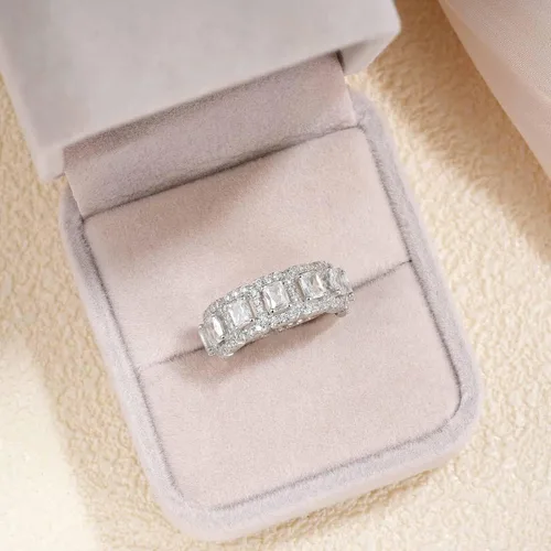 Vista 4 de Blongme Anillo de eternidad para mujer, apilable, circonita cúbica AAAAA, plata de ley 925, talla 5-10