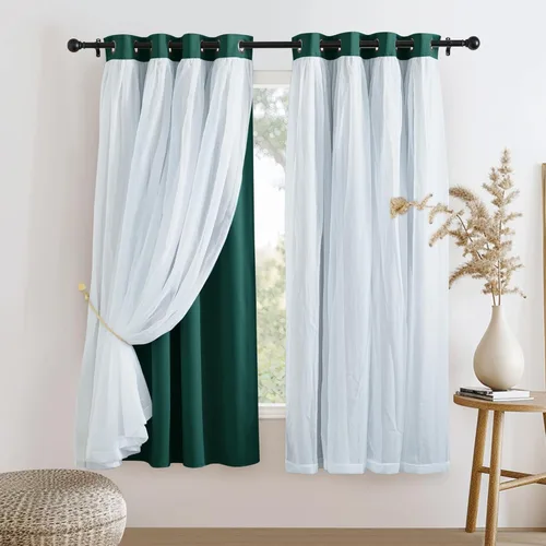 Vista 40 de PONY DANCE Cortinas Opacas con Superposición de Gasa, Cortinas de Doble Capa con Aislamiento Térmico Mix & Match para Oscurecer Habitaciones