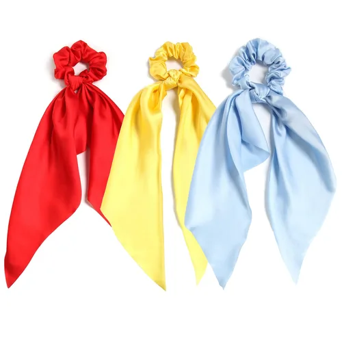Vista 18 de Coleteros para el cabello para mujer, bufanda LFOUVRE Scrunchies, 2 piezas de bufandas anudadas para niñas, bufanda de satén sedoso, banda elástica