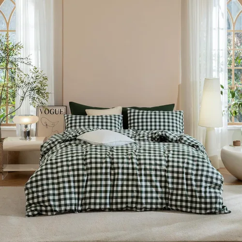 Vista 41 de Jiyuan Juego de funda de edredón 100% algodón lavado, cómodo, estilo simple, suave, transpirable, texturizado, duradero, sensación de lino