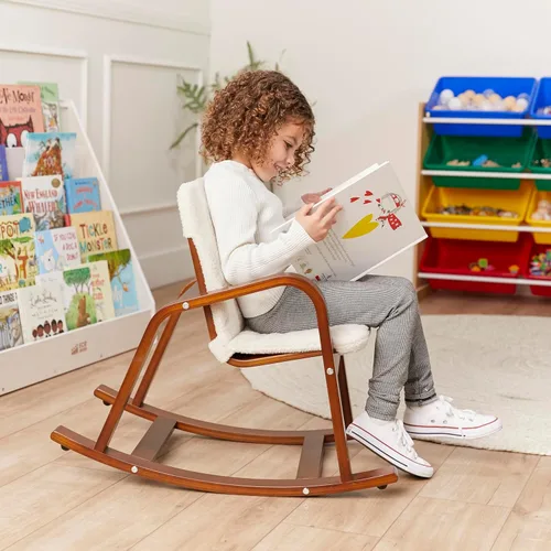 Vista 2 de ECR4Kids Mecedora Bentwood con cojín, muebles para niños, nogal oscuro